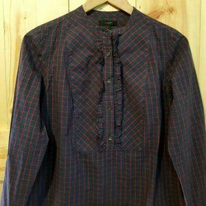 J. Crew Ruffle Front Top Size 6 Blue and Red Check